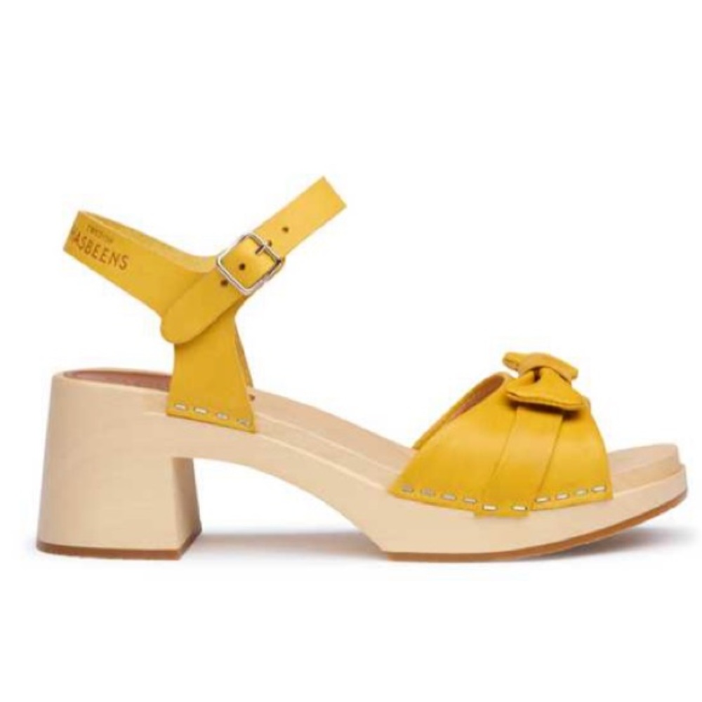 Swedish Hasbeens Beautiful NWT Bow Yellow Retro Vintage Clog Sandal size 7.5 & 8 - Picture 3 of 16